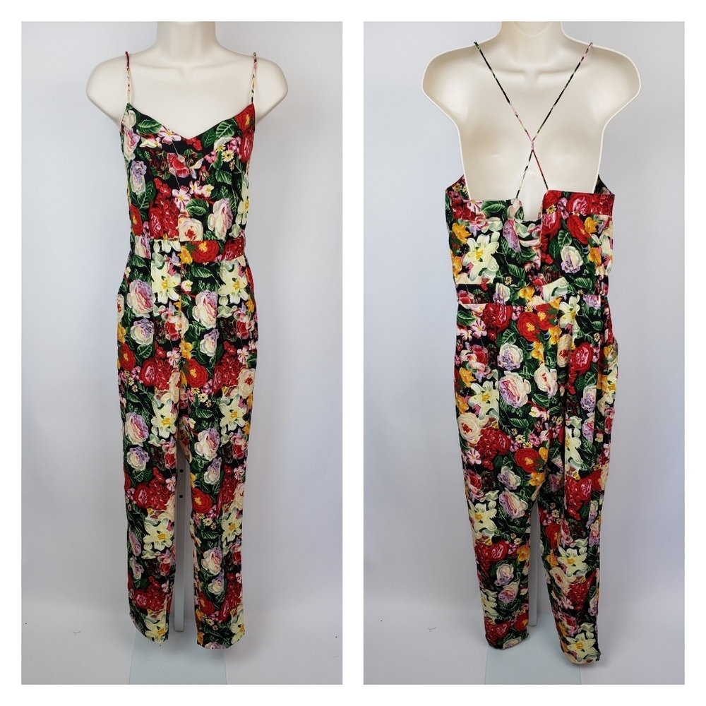 ASOS strappy jumpsuit playsuit in dark floral print size 8